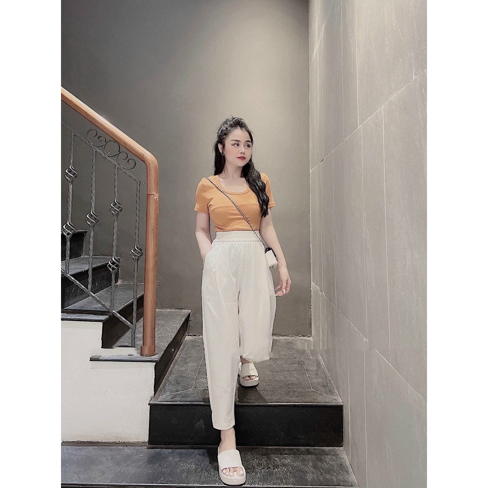 Quần baggy nữ thiết kế fom lửng 2 màu trơn siêu xinh, Quần vải nữ mềm mát rẻ đẹp