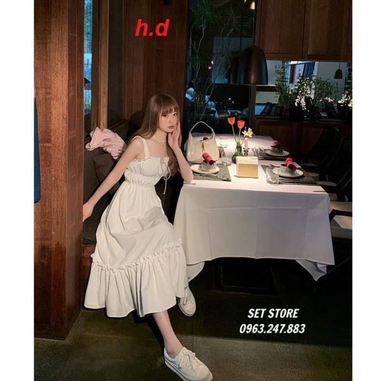 [Quà tặng viên kẹo]Váy nữ trắng hai dây xếp ly,đầm babydoll 2 dây body kiểu dáng Hàn Quốc < 53kg | BigBuy360 - bigbuy360.vn