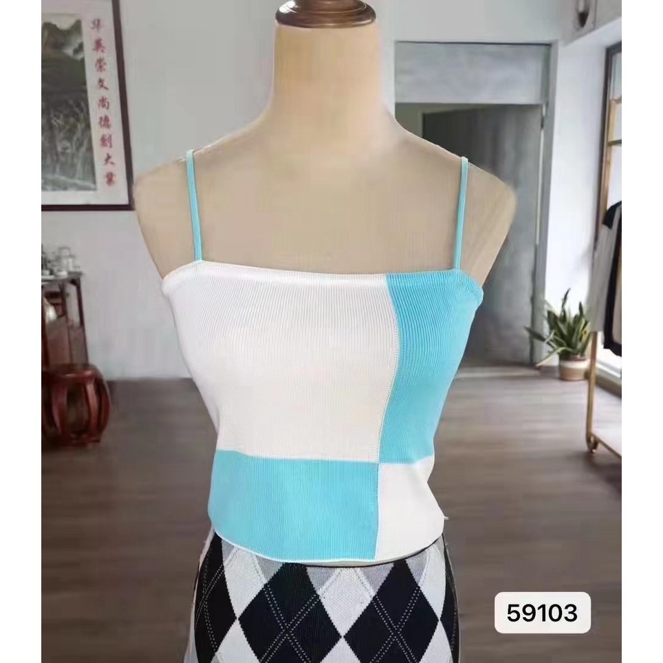 DUNEA Áo Croptop Dệt Kim Hai Dây Họa Tiết Sọc Caro Phong Cách Quyến Rũ