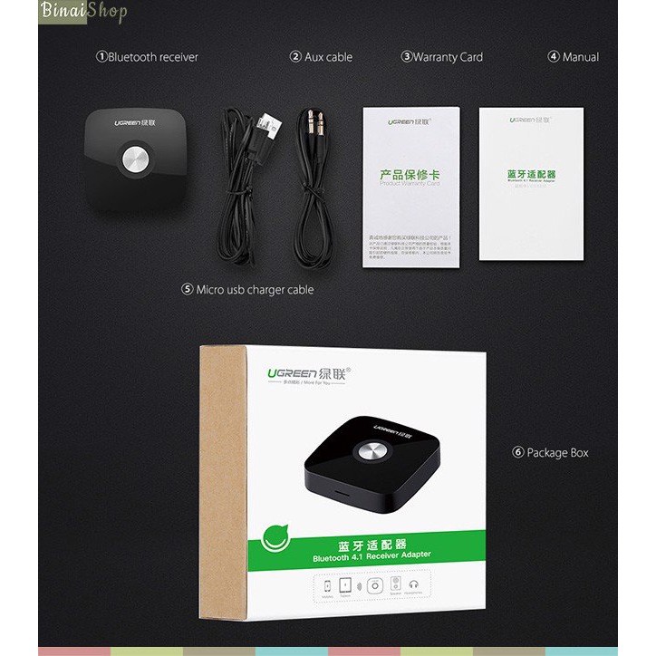 Ugreen 4.1 - 30444 - Bộ Thu Bluetooth Receiver Adapter