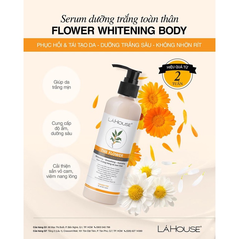Serum dưỡng trắng da,căng mịn da Lá House The Flower Whitening Body Serum 200ml