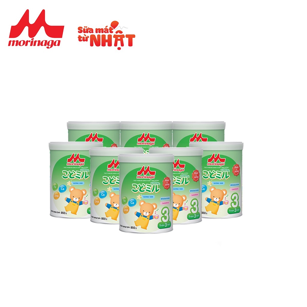 [Kèm 2 món quà] Thùng 8 lon Sữa Morinaga số 3 kodomil Nhật Bản hương Vani 850gr (hàng mới, nguyên tem) chính hãng