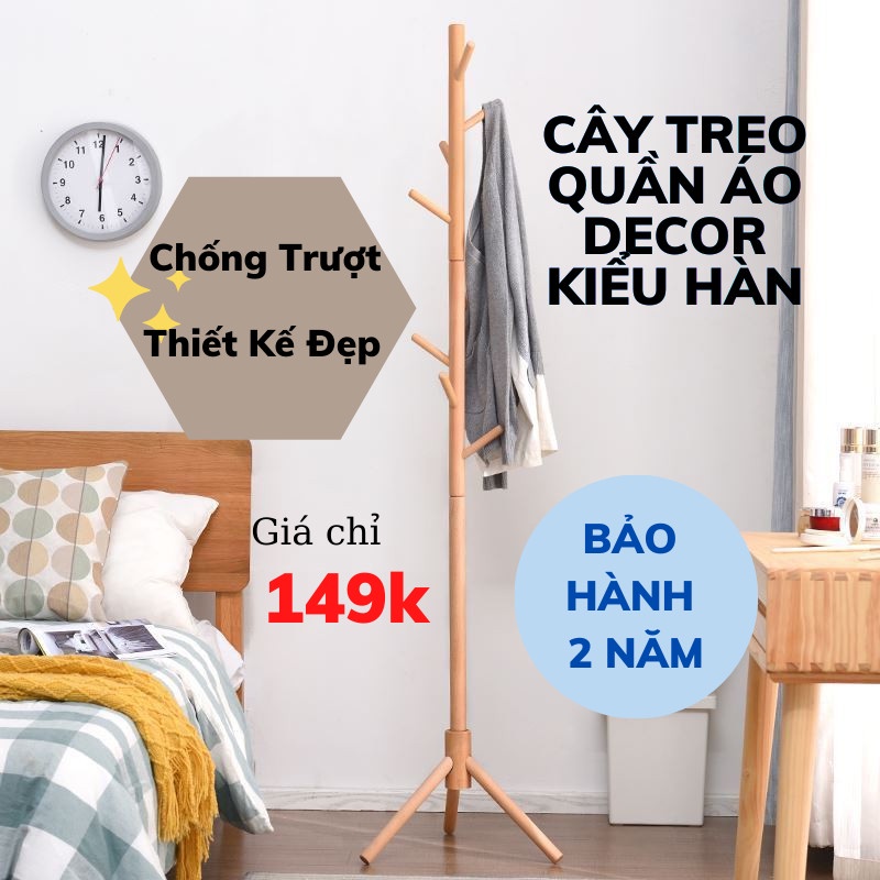 Cây Treo Đồ, Cây Treo Quần Áo Bằng Gỗ Trang Trí Phòng Kiểu Hàn LEON OFFICIAL