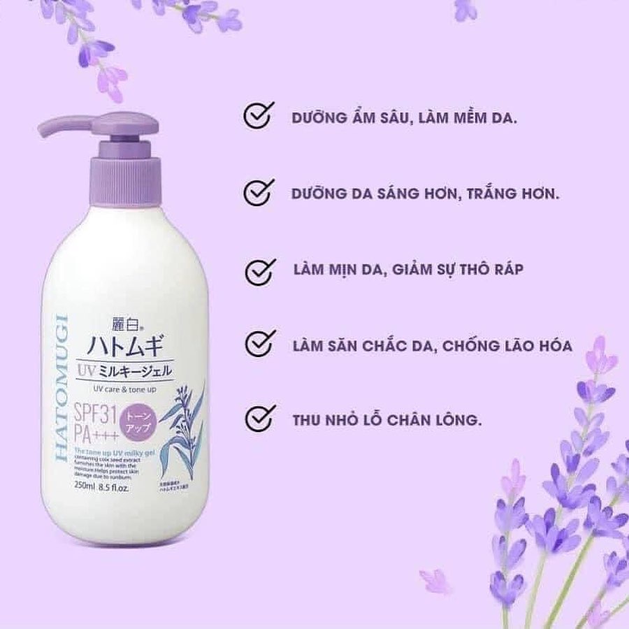 Sữa dưỡng thể Hatomugi 2 in 1, DƯỠNG TRẮNG &amp; CHỐNG NẮNG Spf31 PA +++ 250ml, dưỡng đêm ý dĩ 400ml, dưỡng thể nâng tone.