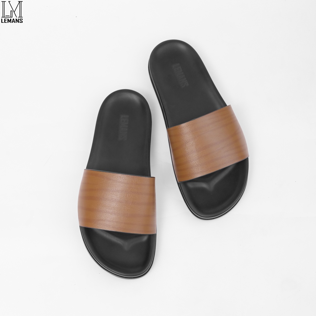 Dép Da Bò Quai Ngang Đen Xanh Navy Nâu Cao Cấp chống nước chính hãng LeMans Slides Sandal