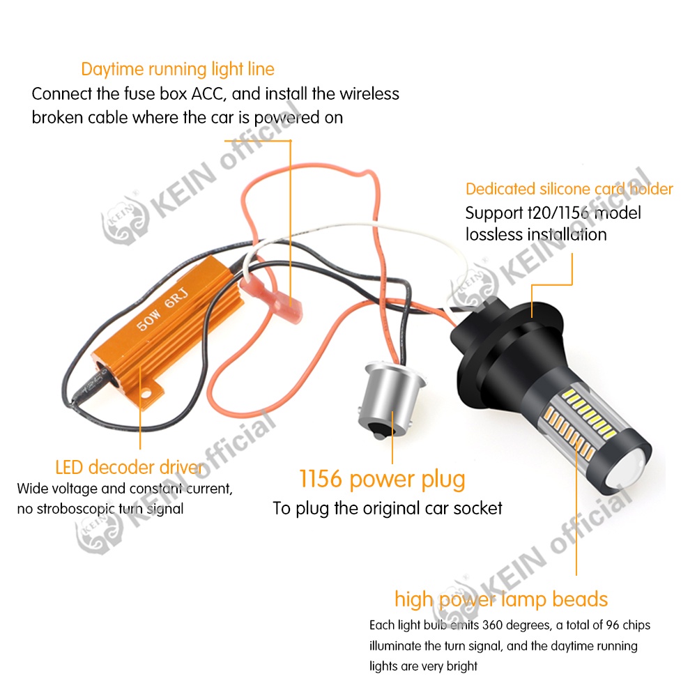 KEIN Set 2 đèn LED báo rẽ hai màu T20 1156 4014 66SMD 3156 sử dụng ban ngày cho xe hơi