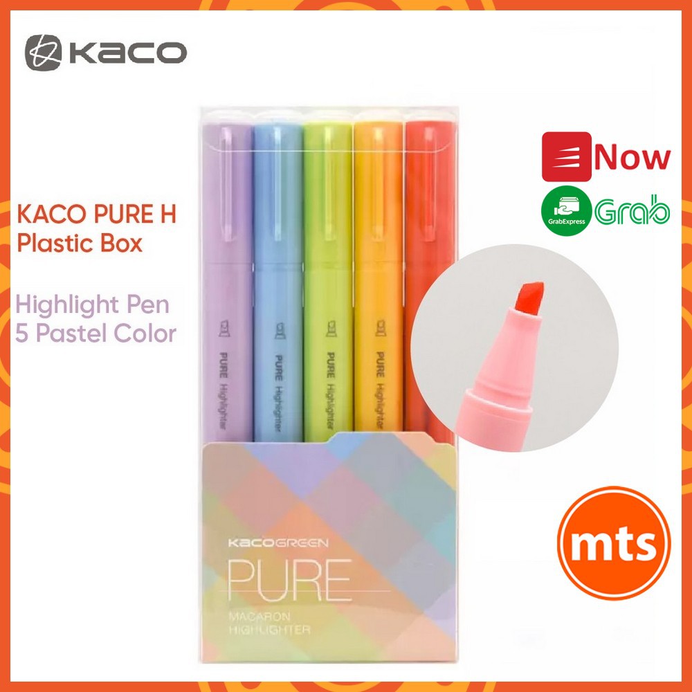 Bộ 05 bút Highlight Plastic KACO Green Macron Highlighter K1045 Pastel đánh dấu mẫu mới chính hãng - Minh Tín Shop