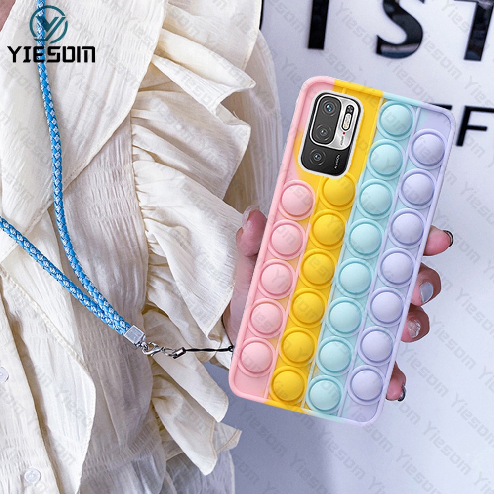 Ốp Điện Thoại Hình Cầu Vồng Kèm Dây Đeo Cho Redmi Note 10 10S 9S 9 Pro Redmi 10 9 9A 9C 9T Note 7 8 Pro K30 K40 Pro