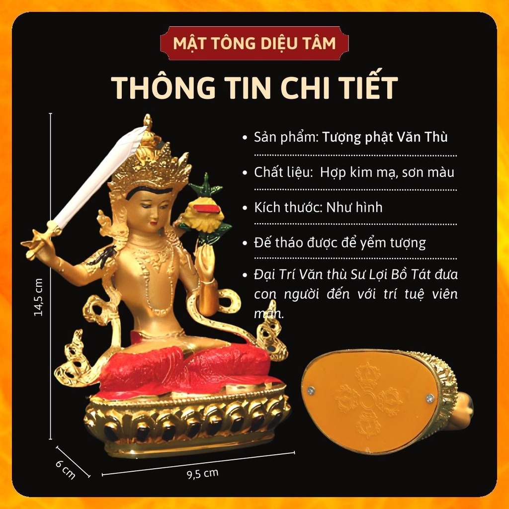 Tượng phật văn thù bồ tát mật tông Tây Tạng thờ cúng , tượng phật để ô tô - mẫu Văn Thù màu 14,5cm vẽ tay Tây Tạng