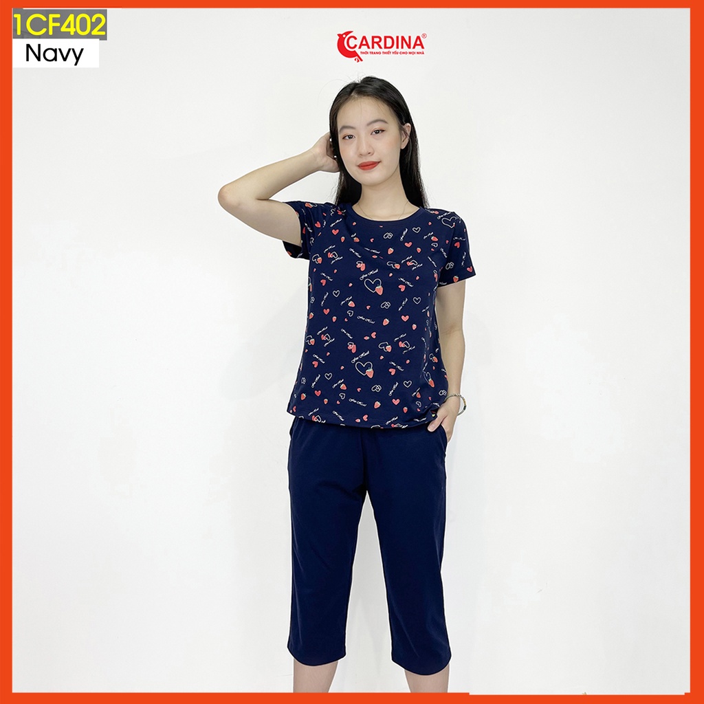 Đồ bộ nữ CARDINA chất cotton cao cấp áo cộc tay quần ngố in hình tim nhẹ nhàng 1CF4.