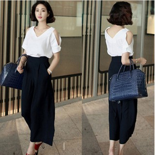 #HN4092 SET BỘ ÁO HỞ VAI QUẦN ỐNG RỘNG SANG TRỌNG CÓ SIZE LỚN 3XL - HÀNG NHẬP KHẨU