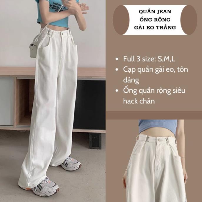 Quần Jean Ống Rộng GÀI EO Nữ Màu Trắng Kem Ulzzang Unisex mặc lên cực tôn dáng | BigBuy360 - bigbuy360.vn