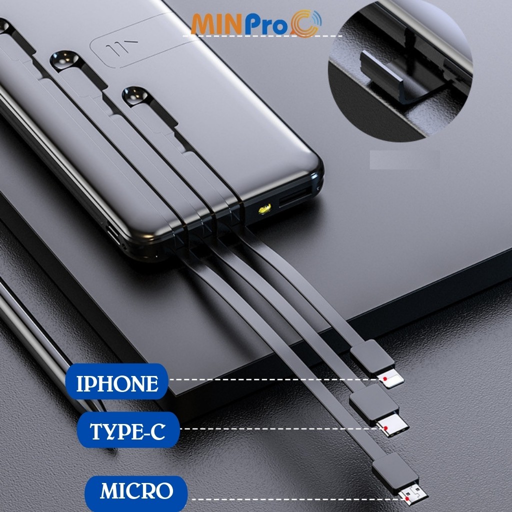 Pin Sạc Dự Phòng MINPRO Hình Chữ Nhật Mini 30000mAh,Hỗ Trợ Sạc Nhanh, Kèm Dây Cáp 3 Đầu Và Có Miếng Đỡ Điện Thoại