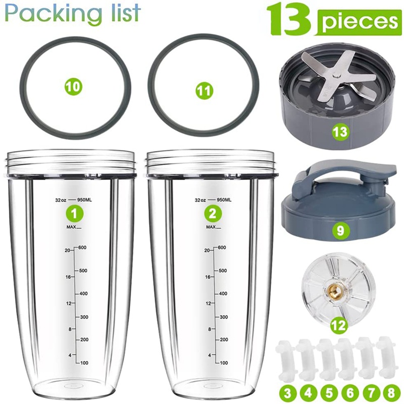 Bộ Cốc Và Lưỡi Dao Thay Thế Cho Máy Xay Sinh Tố Nutribullet 32Oz 600W / 900W