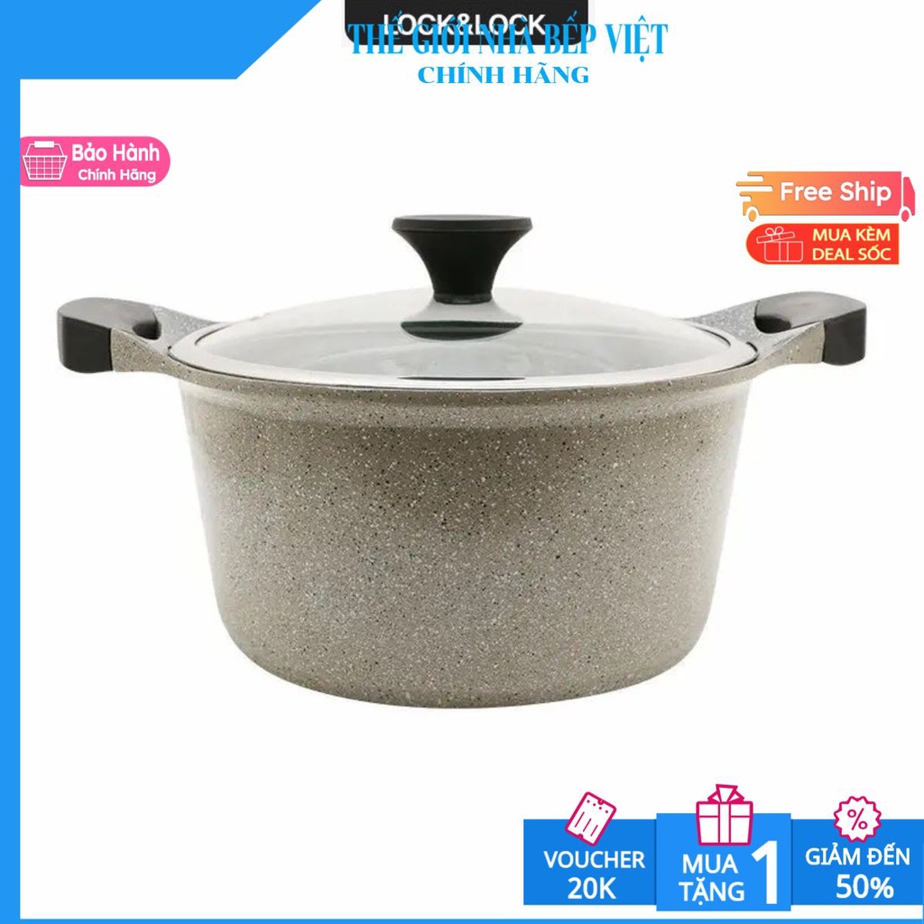 🥘🥘NỒI LOCK ĐÁ STONE PHI 24cm LOCK &amp; LOCK LCA6244D (THÀNH CAO)