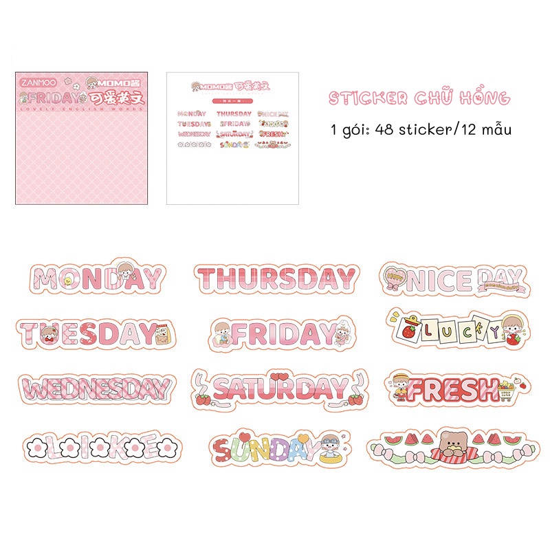 Set 48 miếng sticker chữ Tiếng Anh sáng tạo trang trí