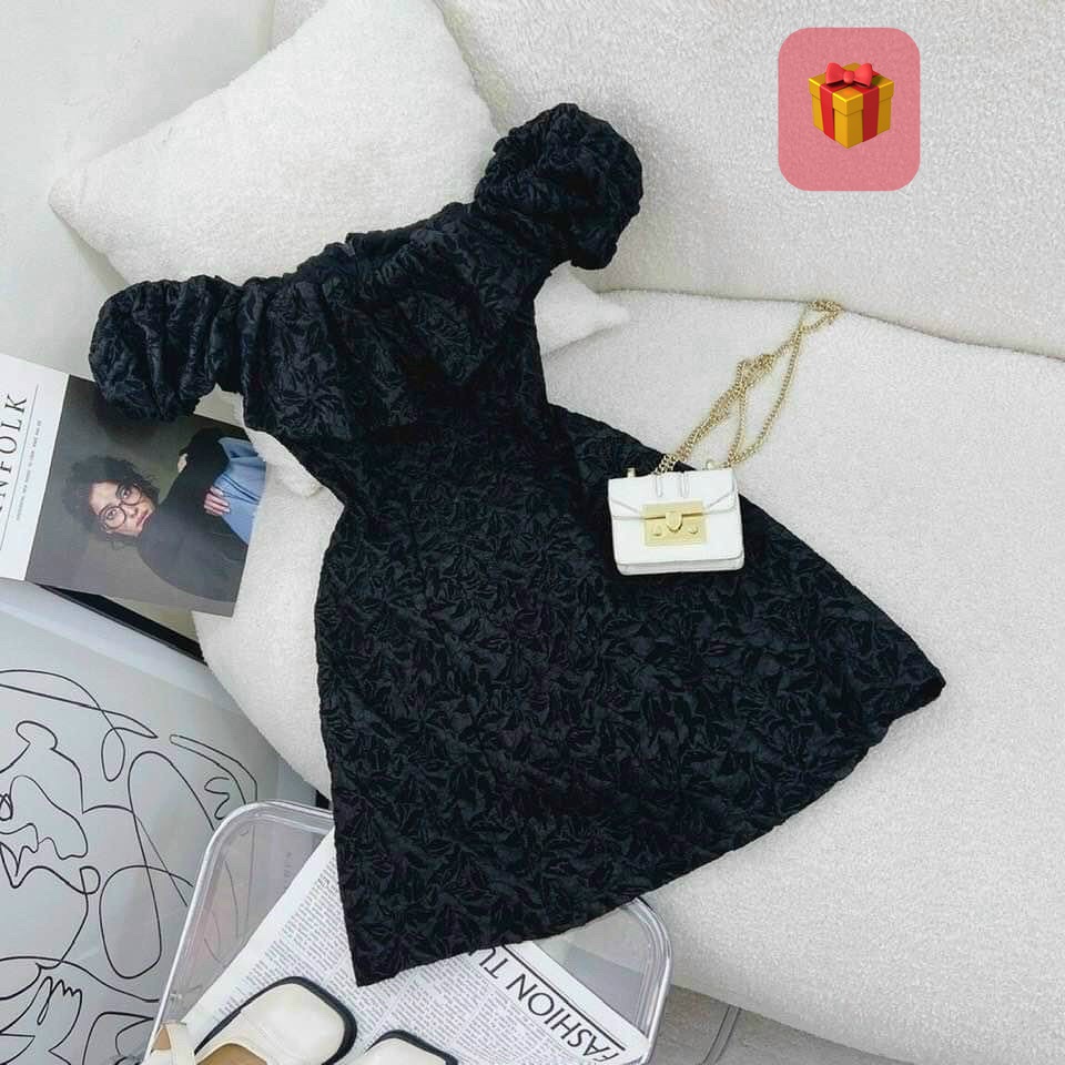 Đầm xốp trễ vai viền bèo dáng xòe nhẹ cực sexy , chất xốp mềm mịn