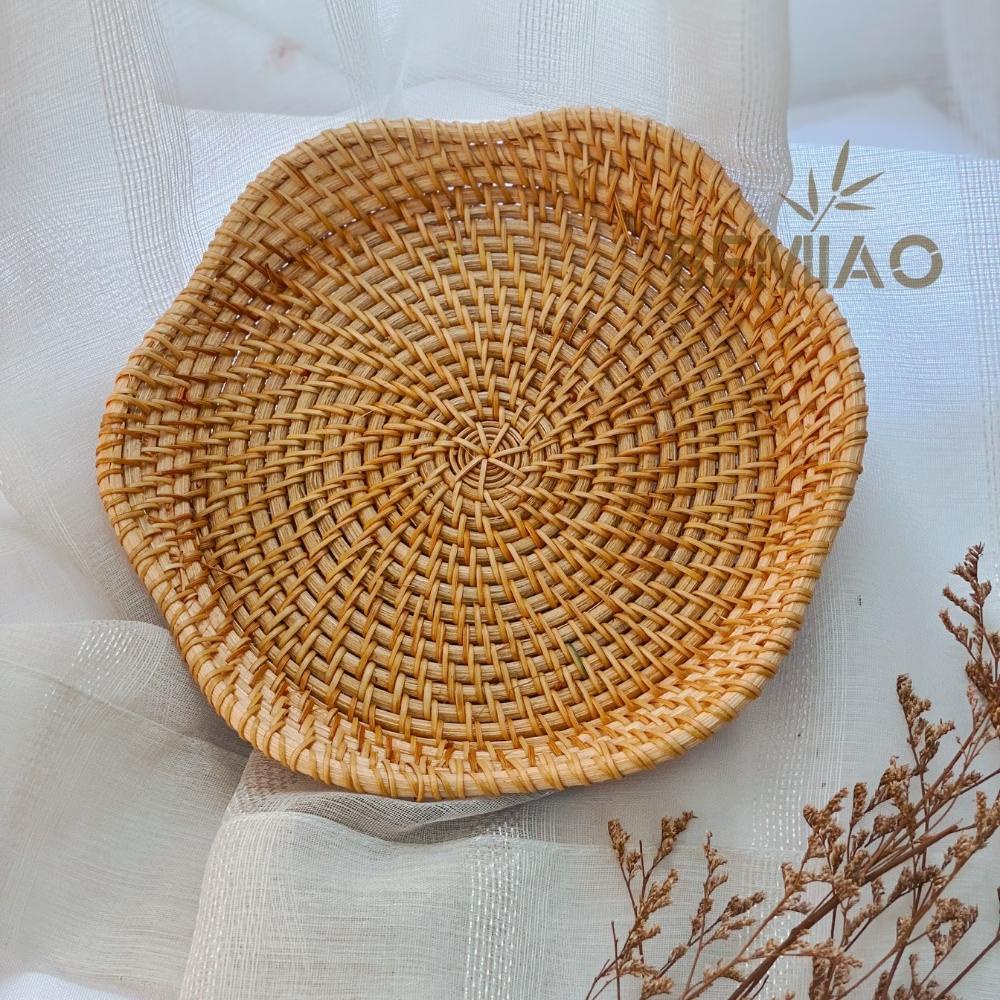 Đĩa mây vành BEMIAO đan lượn sóng, đựng hoa quả đồ ăn khô đa năng, decor nhà cửa | Hàng thủ công mỹ nghệ Bemiao