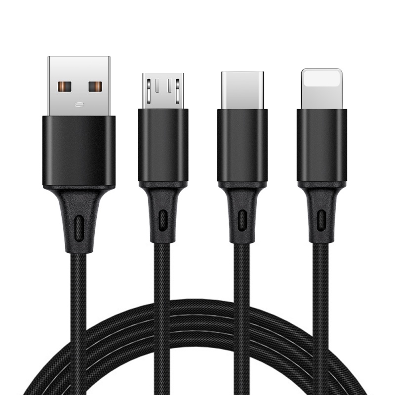 Dây cáp sạc nhanh GUUGEI 3 trong 1 micro usb type-c 2.4a 1.2m thích hợp cho i-Phone 12 Samsung