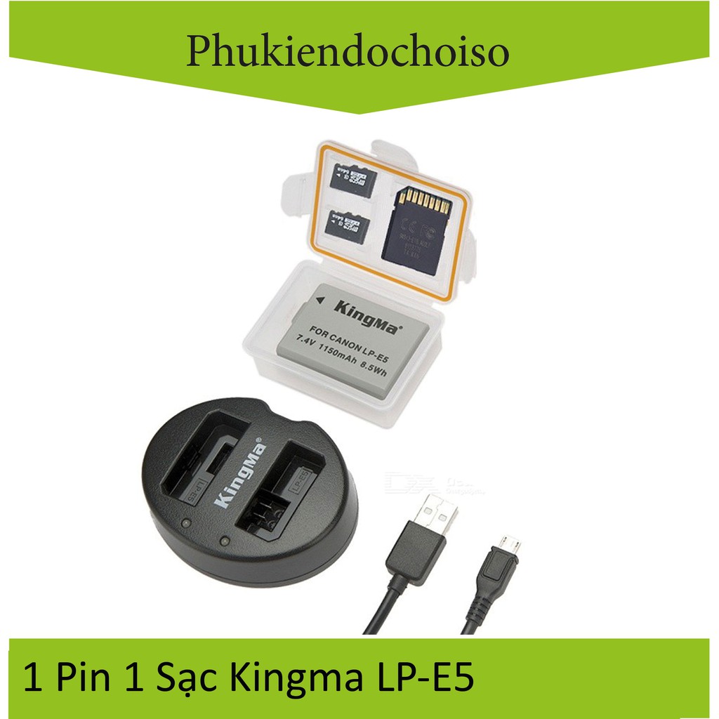 Bộ 1 pin 1 sạc Kingma cho Canon LP-E5 + Hộp đựng Pin, Thẻ nhớ