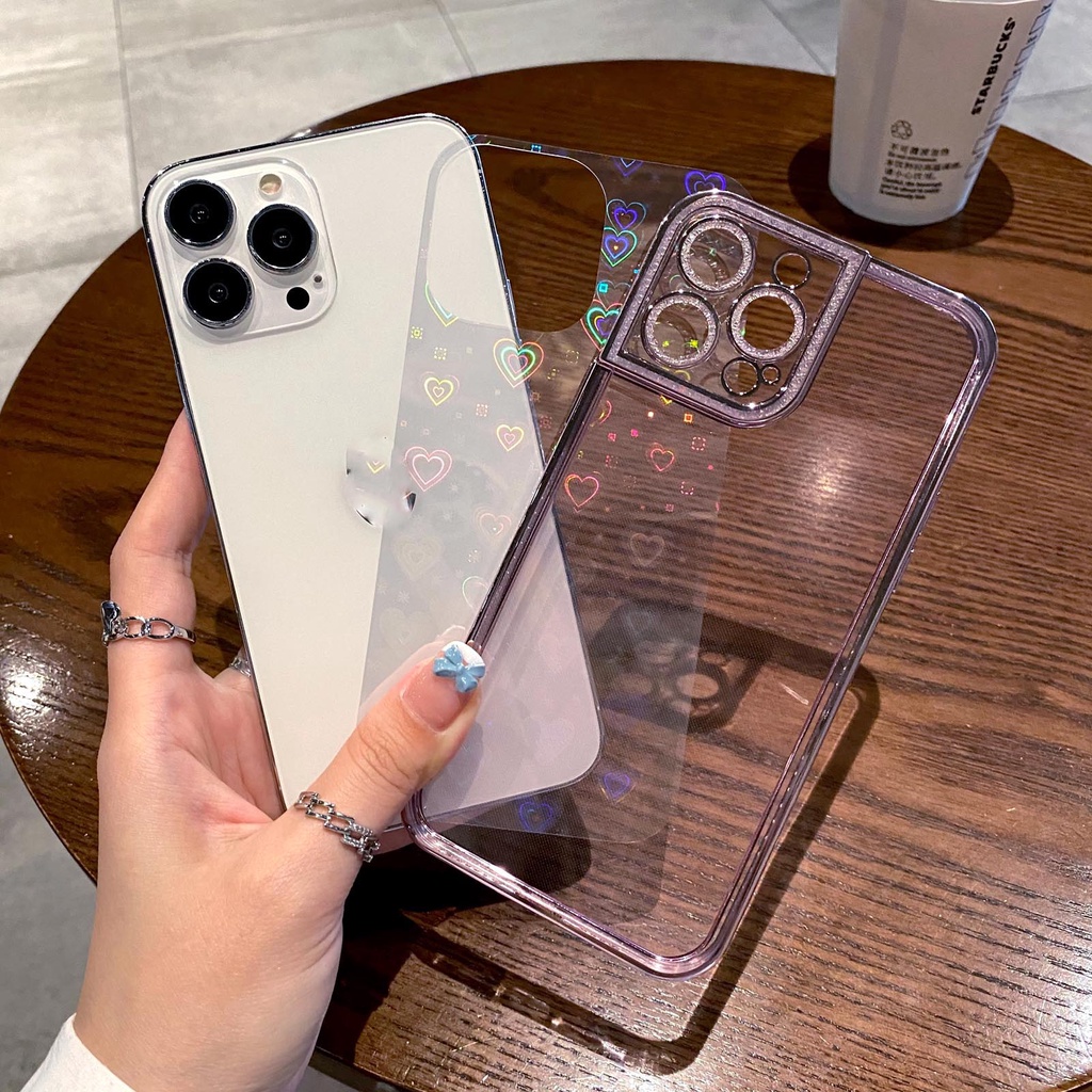 Ốp Điện Thoại Dẻo Trong Suốt Họa Tiết Trái Tim Lấp Lánh Sang Trọng Cho iPhone 13 12 11 Pro Max XS Max XR X 7 8 Plus