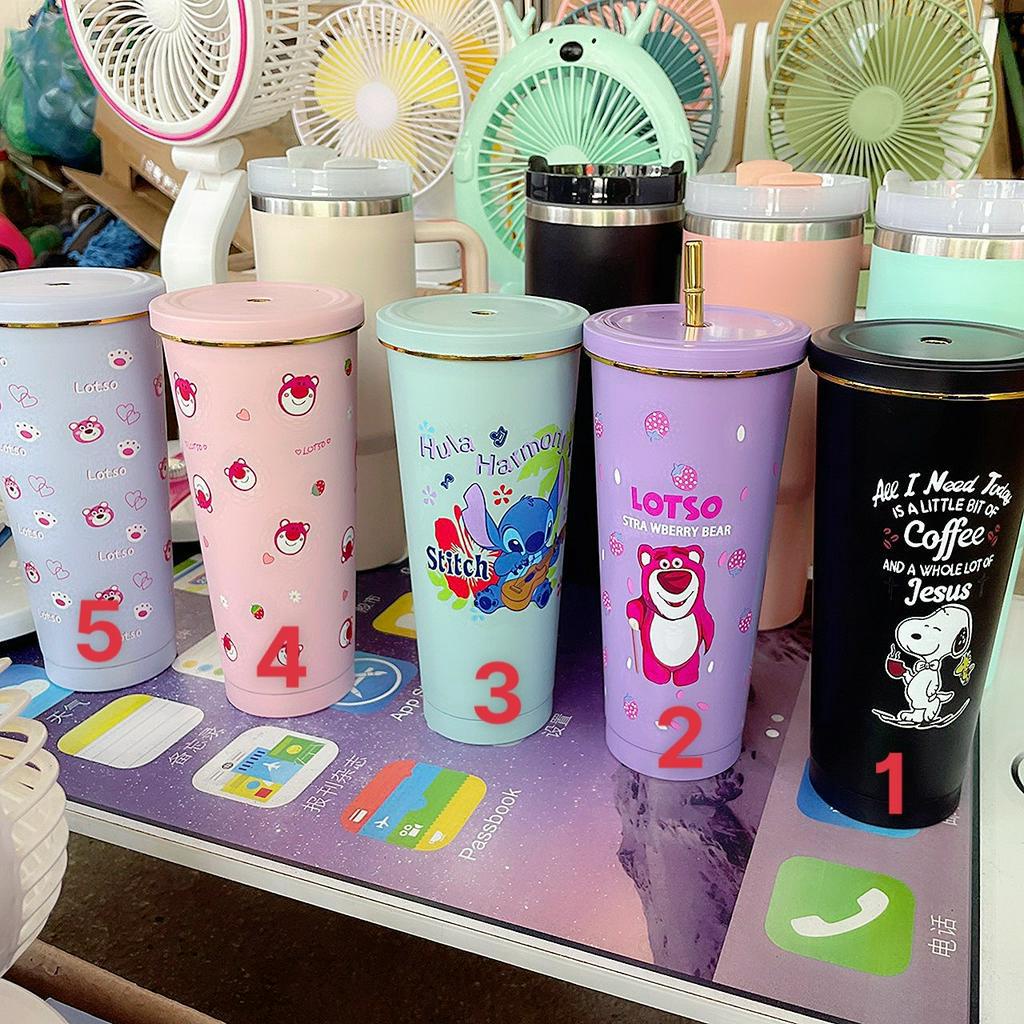 Ly Giữ Nhiệt Gấu Dâu LOTSO 750ML, Bình Giữ Nhiệt Inox 304 Tặng Kèm Ống Hút Cọ Vệ Sinh