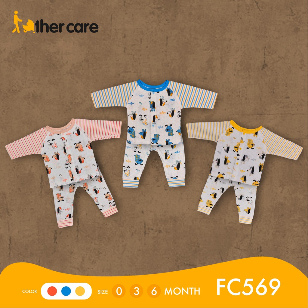 Bộ Quần Áo sơ sinh DT FatherCare Cài Giữa - Họa Tiết Cún Kẻ FC569