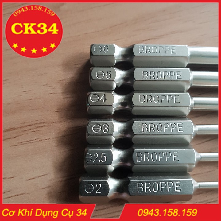Bộ 6 mũi tô vít 2 cạnh chuôi lục giác cho khoan pin và khoan điện 50mm