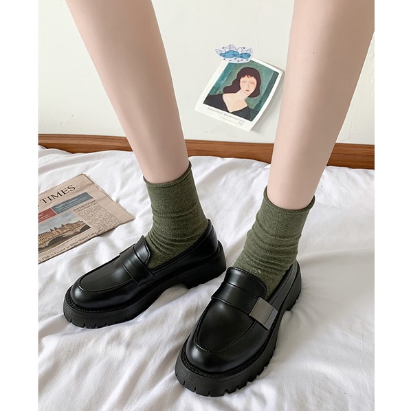 Giày loafer đế dày ulzzang quai ngang phối kim loại phong cách vintage