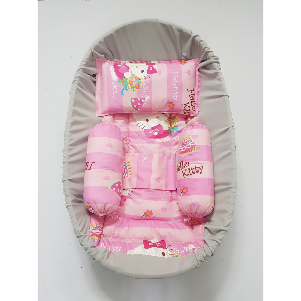 Bộ nôi tre đặt võng đầy đủ gồm Nôi tre,nệm lót nôi, Gối và bộ chặn Viet Kids vải cotton Hàn Quốc cao cấp