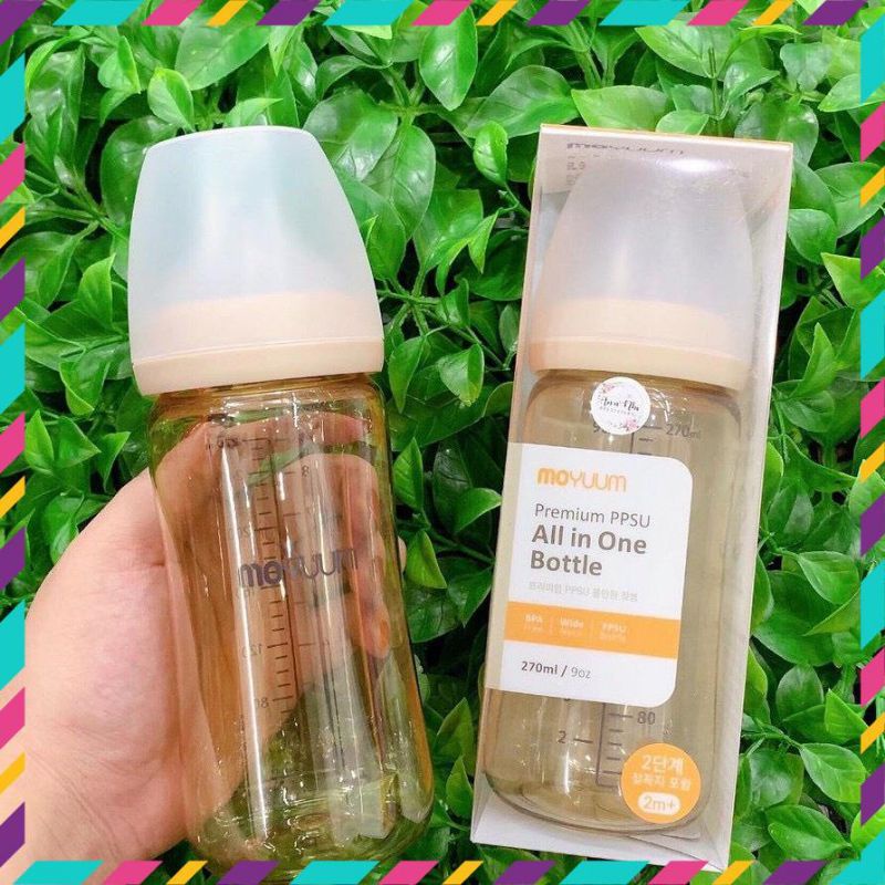 Bình sữa Moyuum trơn cổ rộng 170ml/270ml, Núm vú tùy chọn size