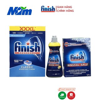 Combo viên rửa bát Finish Classic 100 viên , muối Finish 1.2kg , nước làm bóng Finish cho máy rửa bát 400ml