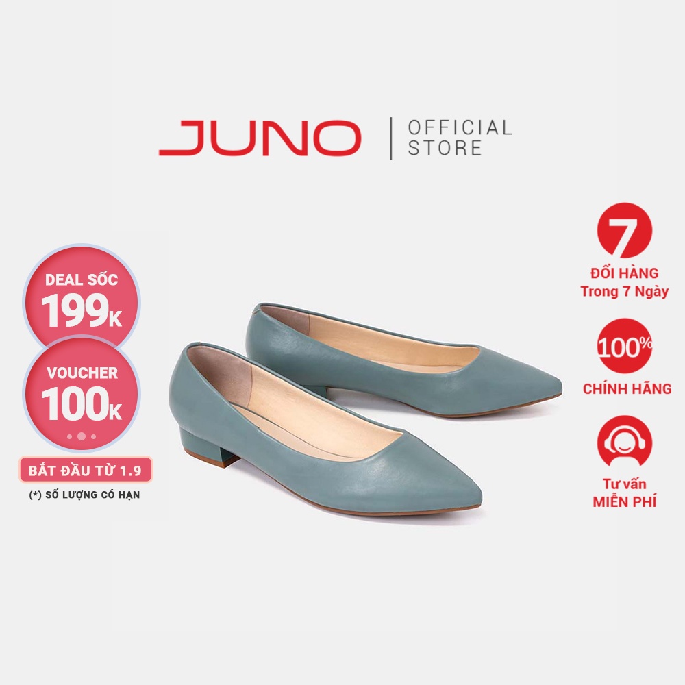 Giày Búp Bê 3cm Thời Trang JUNO Da Trơn Ballerina Mũi Nhọn Classic BB03085