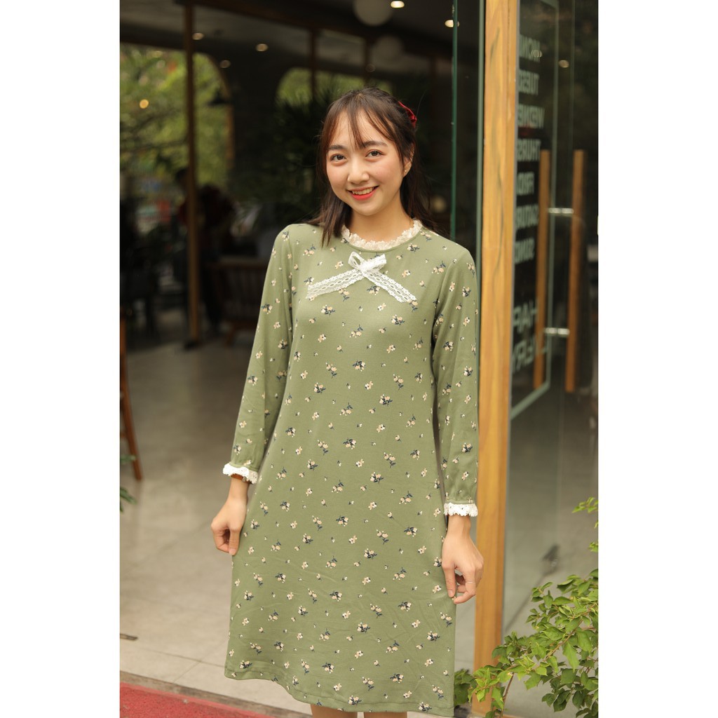 Váy len tăm hoa xanh phối ren siêu xinh