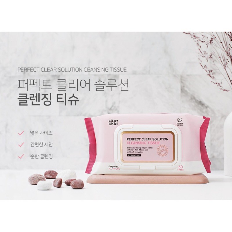 5 g Khăn ướt tẩy trang 2 trong 1 Picky skin Hàn Quốc 60 tờ Date 9/2021