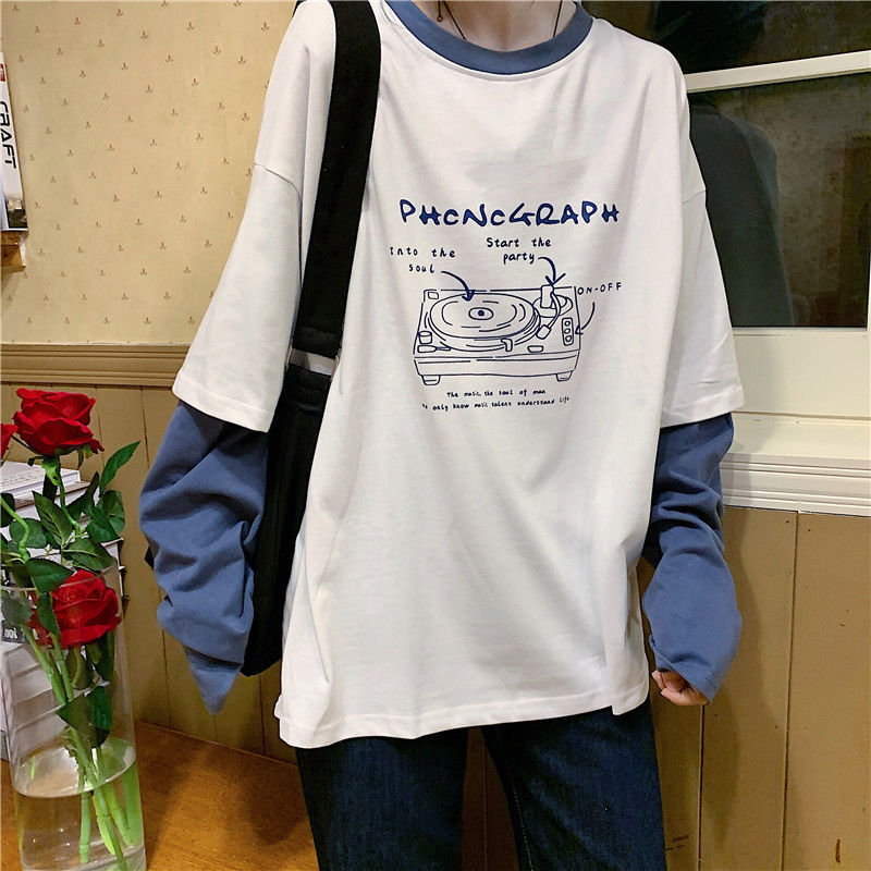 Áo Thun Tay Dài Giả Hai Lớp Thiết Kế Phong Cách Hàn Quốc Cho Nữ