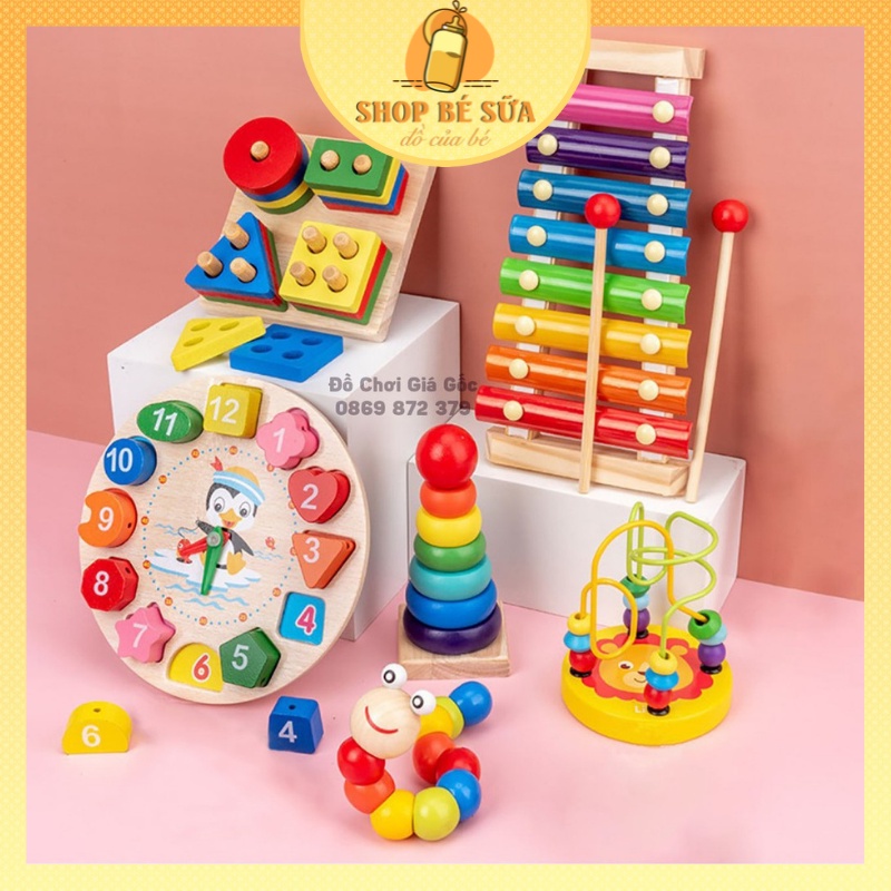 Combo Đồ Chơi Gỗ Montessori Cho Bé Phát Triển Trí Tuệ, Đồ Chơi Gỗ Thông Minh
