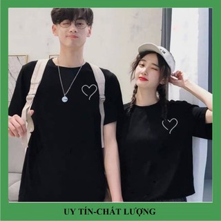 Áo thun đôi in hình tim trên ngực,vải đẹp hình in rõ nét.Áo cặp nam nữ tình yêu đẹp giá rẻ.