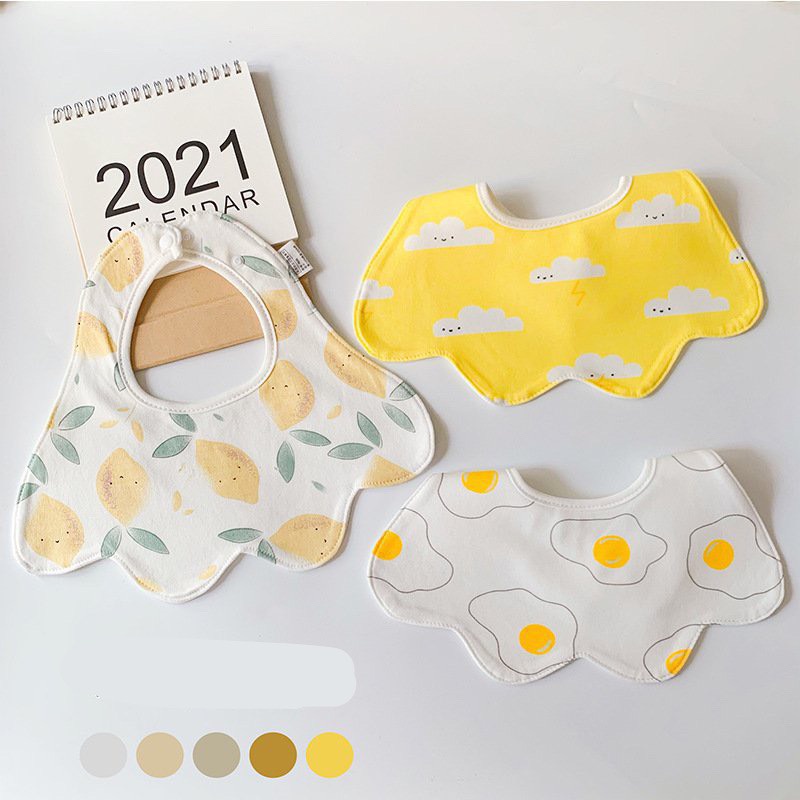 Set 3 yếm cổ tròn kiểu rẻ quạt xinh xắn cho bé 100% cotton có lớp chống thấm