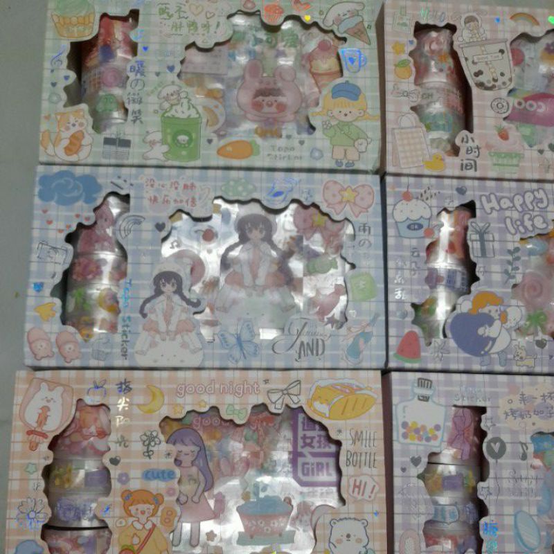 Hộp 4 cuộn washi kèm 10 bộ sticker cắt sẵn