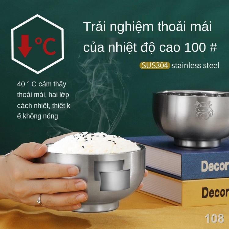 CBát inox 304 gia dụng chống rơi và chống nóng bát ăn cơm mẫu giáo bát cơm chữ Zodiac bát