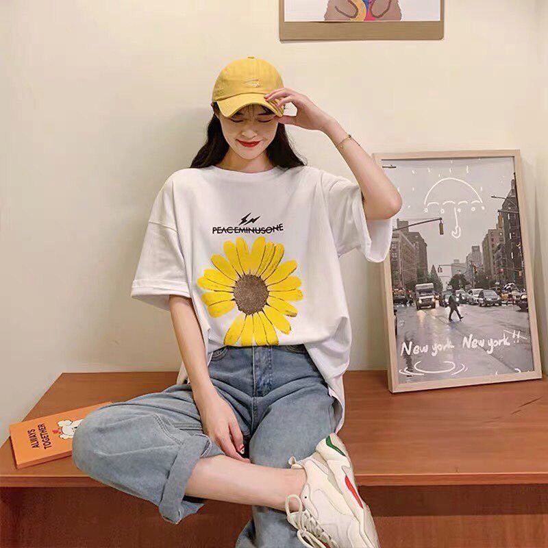 ÁO THUN TAY LỠ HOA CÚC PEACEMINUSONE UNISEX FORM TO 2 MÀU TRẮNG ĐEN