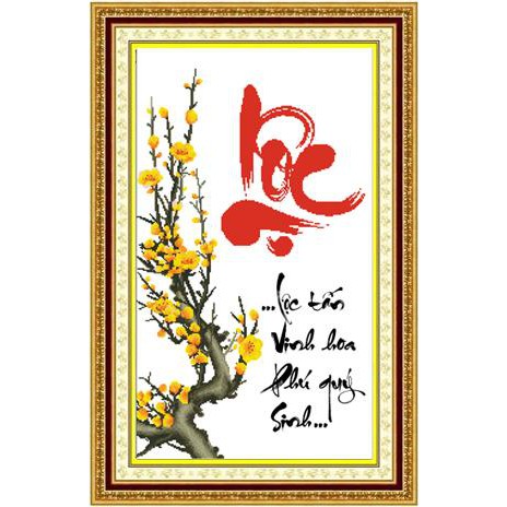 Tranh Thêu Chữ Thập Chữ Lộc Mai Vàng TP213T (KHÁCH TỰ THÊU) KT:40X70CM