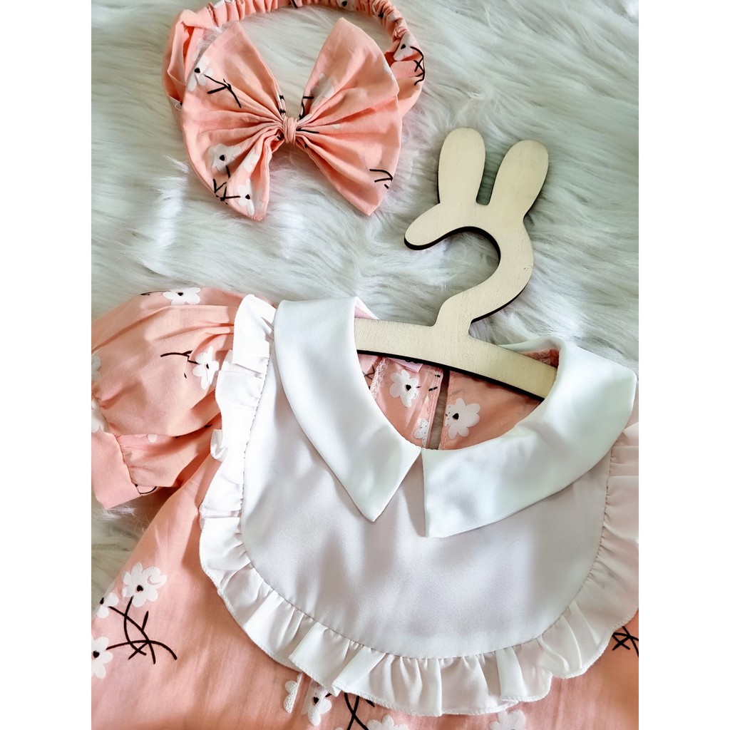 Set Body hoa cam kèm turban cho bé gái ⚡ 𝗙𝗥𝗘𝗘𝗦𝗛𝗜𝗣 ⚡ Bodysuit cho bé gái sơ sinh chất liệu thô cotton mềm mát và an toàn