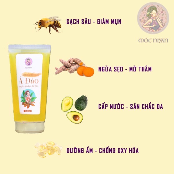 Sữa rửa mặt nghệ Ả Đào, sữa rửa mặt cho da dầu,mụn nhạy cảm,sáng da giảm mụn mờ thâm MỘC NHAN 150ml | BigBuy360 - bigbuy360.vn