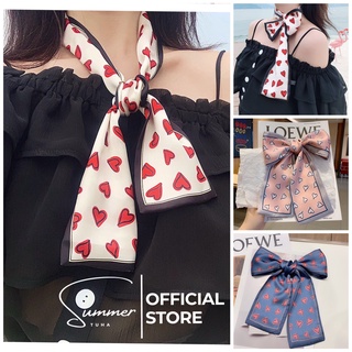 Khăn lụa Satin Hàn Quốc cao cấp hình trái tim can kết chất lụa đẹp khăn lụa buộc cổ buộc tóc buộc túi xách phụ kiện