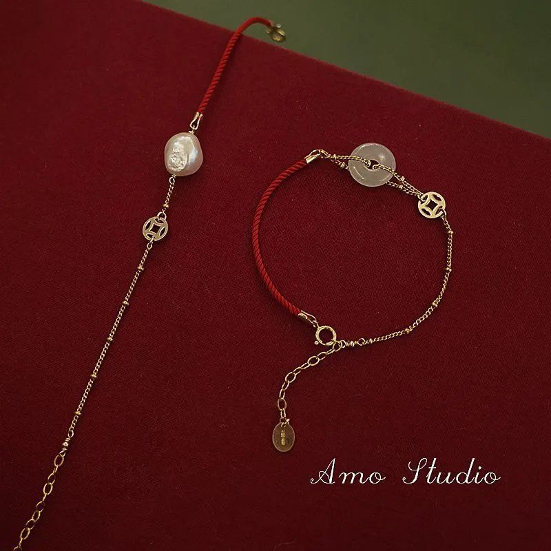 New Ladies Pearl Bracelet Handmade Red String Bracelet Trang sức phong cách Trung Quốc
