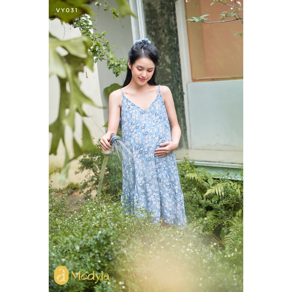MEDYLA - Đầm bầu yếm công sở dáng yếm (không kèm áo ) thiết kế 2 lớp voan hoa nhí cho bầu đi chơi du lịch -VY031
