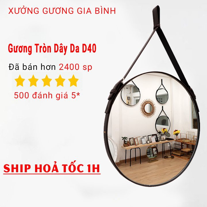 D60 Gương Tròn Treo Tường Dây Da Cao Cấp Simili