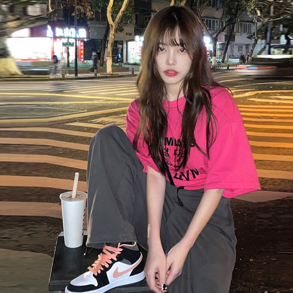 COZOK Áo Thun Tay Ngắn Cổ Tròn Dáng Rộng In Chữ Thời Trang Hàn Quốc Trẻ Trung